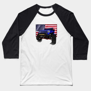 Jeep with American Flag - Blue Essential Baseball T-Shirt